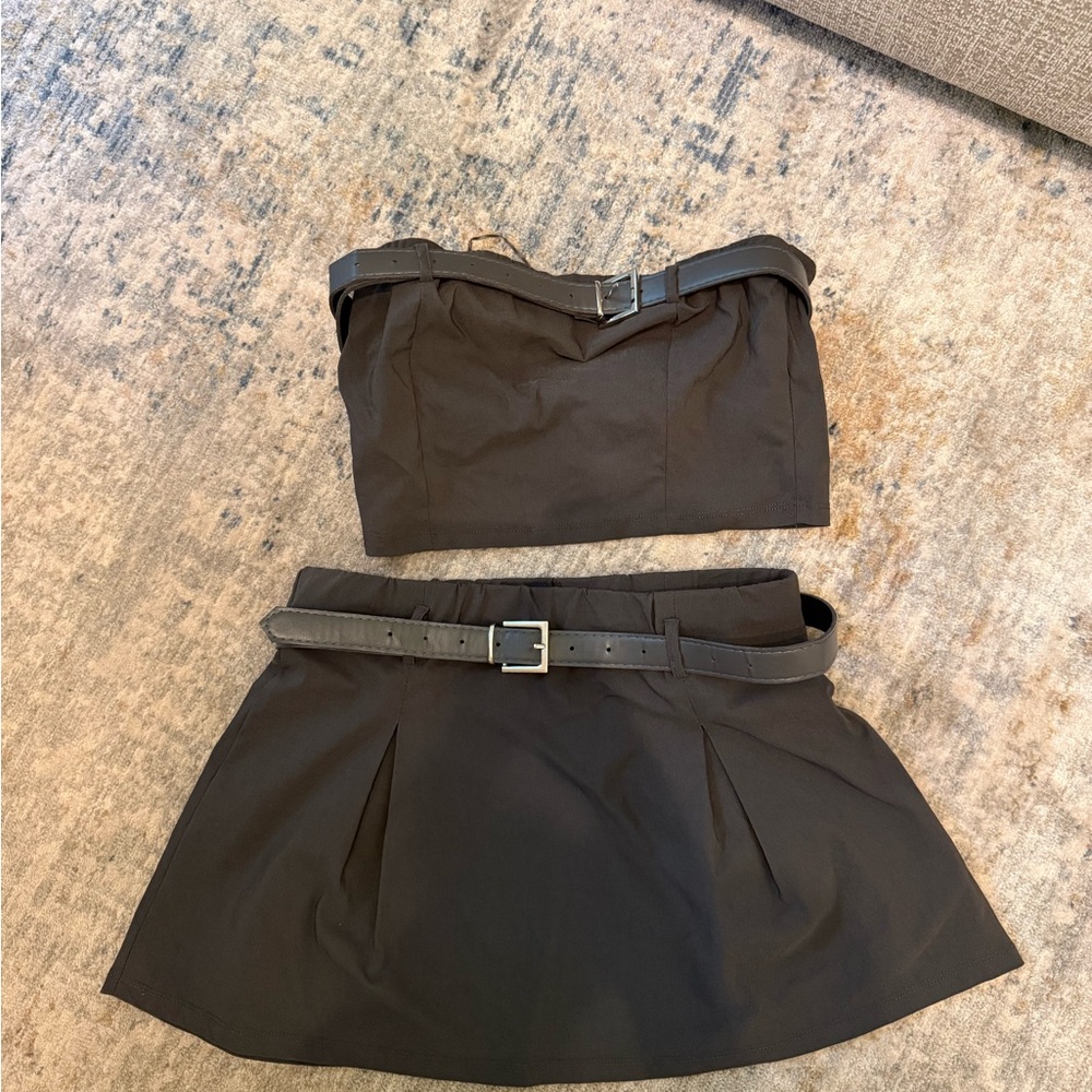 White Fox Boutique Black Crop Top and Skirt Set